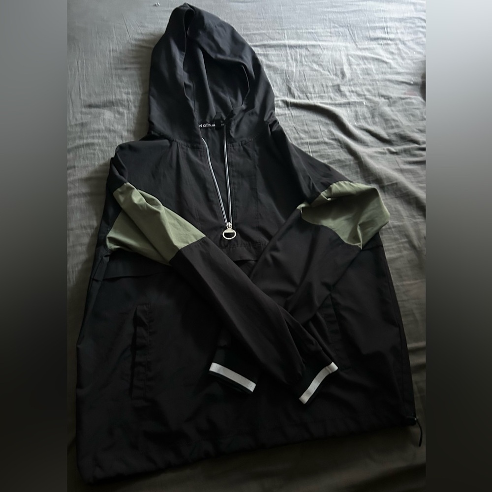 Calvin Klein Black and Green Hooded Pullover